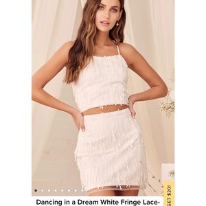 White Fringe Lace-Up Two-Piece Mini Dress